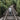 Man walking on wooden railway in the middle of a forest