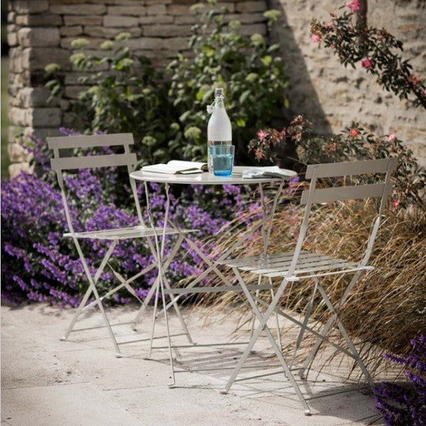Small Round Table and Two Chairs Bistro Set in Clay