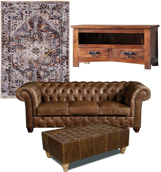 Brown Cerato Leather Sofa and Coffee Table