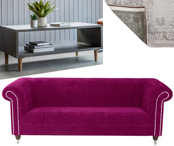 Byron Crushed Velvet Fuchsia Chesterfield Sofa Modish Living