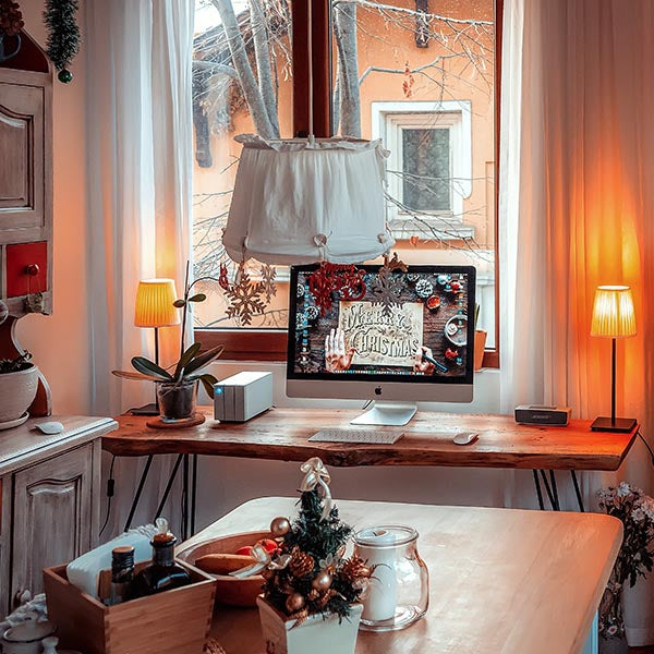 Wooden Desk Decorated for Christmas
