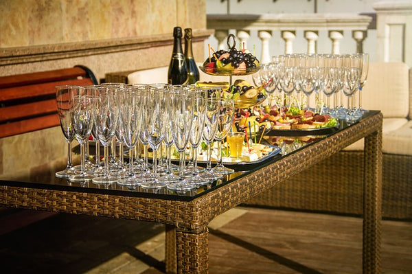 Rattan table with drinks