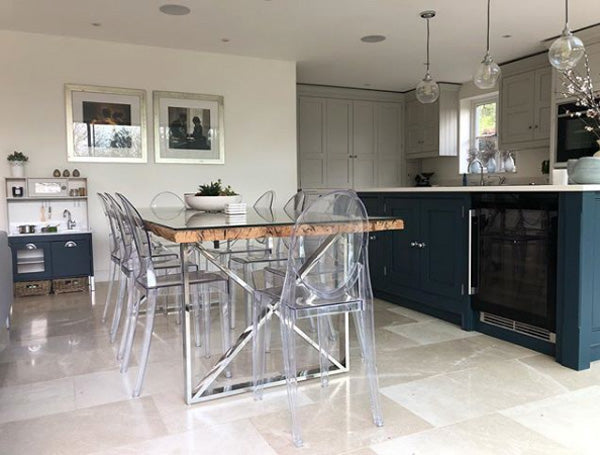 Luxe Kensington Reclaimed Wood Dining Table with glass top