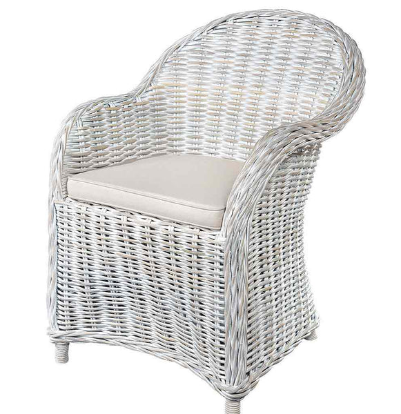 White Wash Rattan Armchair