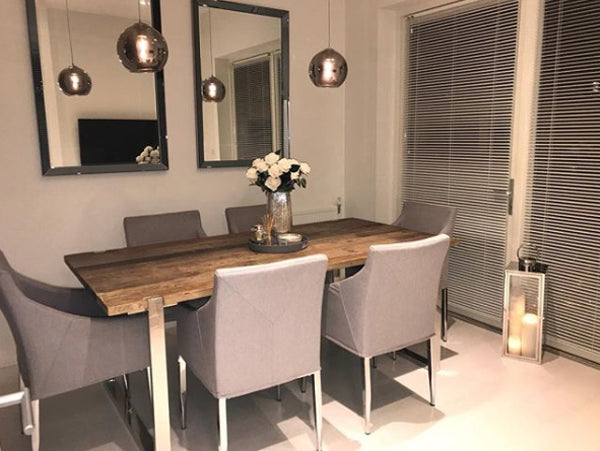 Maddox Industrial Reclaimed Elm Dining Table in dining room