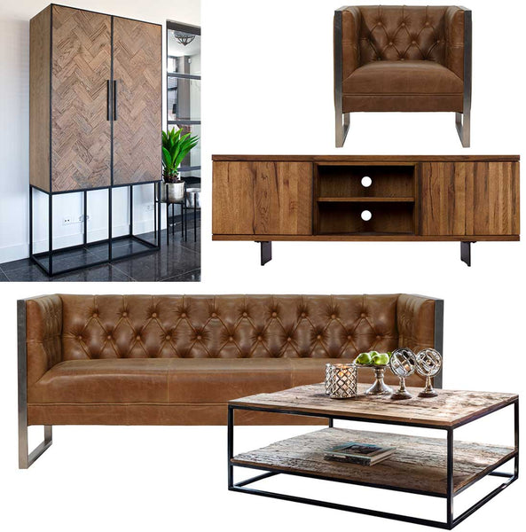 Otto Industrial Chester Club Sofa and Armchair