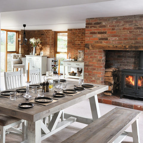Dorset Purbeck Reclaimed Wood Trestle Table Dining Set with Dining Bench