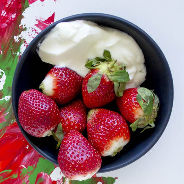 Strawberries and Cream in Bowl